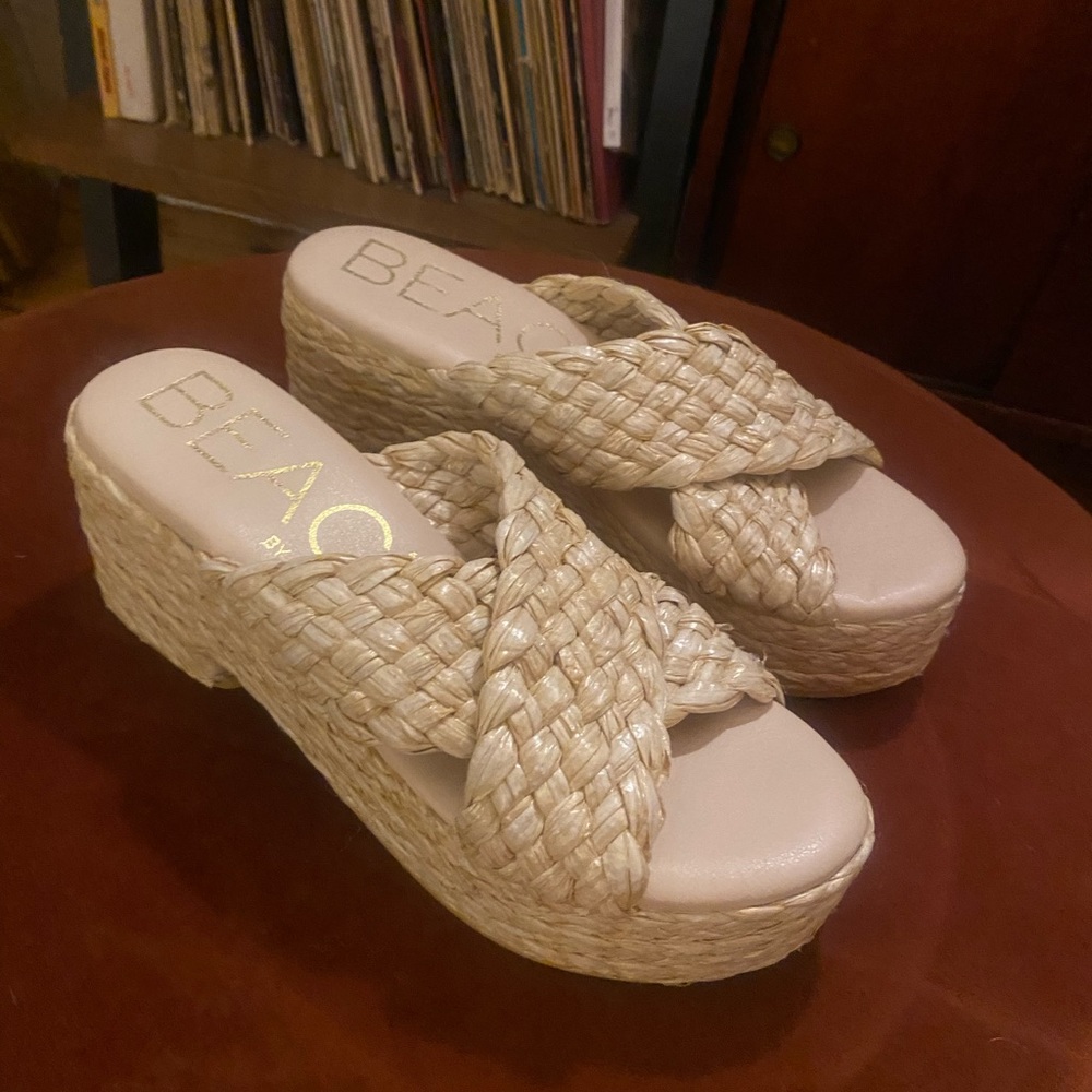 Woven Raffia Natural Platform Sandals